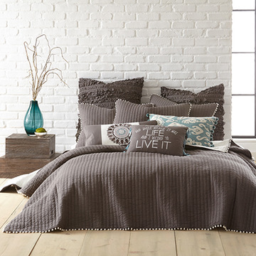 Slate Gray Pom Pom Quilt Set - Slate Gray Pom Pom Quilt Set 