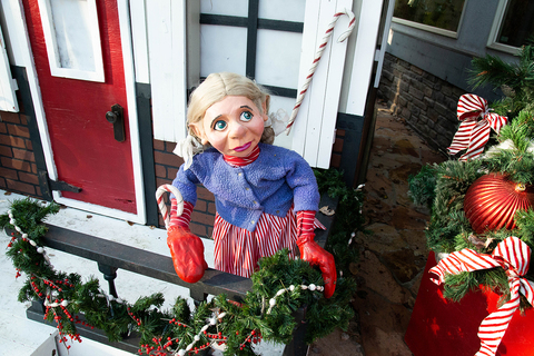 Gardner Village Christmas Elves - Candy cane elf at Gardner Village 