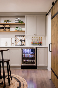 Down to Earth Projects | Castlefield Lane - Grey cabinet wet bar design 