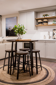 Down to Earth Projects | Castlefield Lane - High boy pub table basement kitchen light cabinetry 