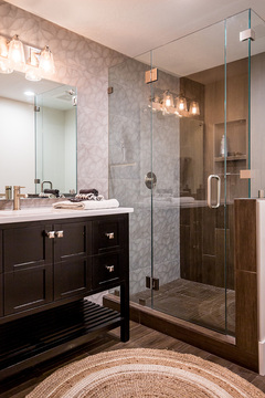 Down to Earth Projects | Castlefield Lane - Wood ceramic tile bathroom design 