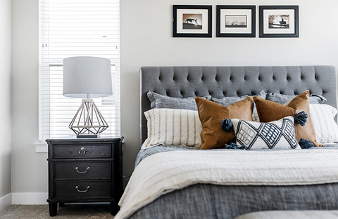Down to Earth Projects | Jalais Lane - Tufted headboard leather throw pillows 