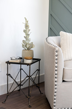 Down to Earth Projects | Urban Ridge Road - Riveted upholstered chair metal fram side table 