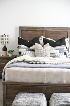Down to Earth Projects | Urban Ridge Road - Weathered wood headboard quilted bedding 