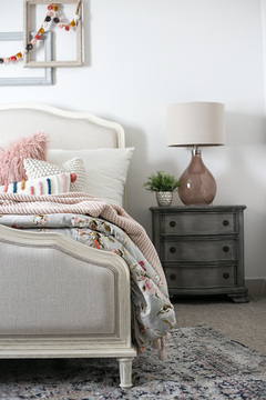 Down to Earth Projects | Urban Ridge Road - Feminine bedroom upholstered victorian headboard 