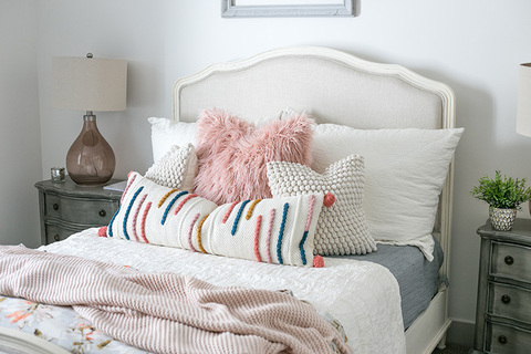 Down to Earth Projects | Urban Ridge Road - pink toned bedding fun pillows quilted 