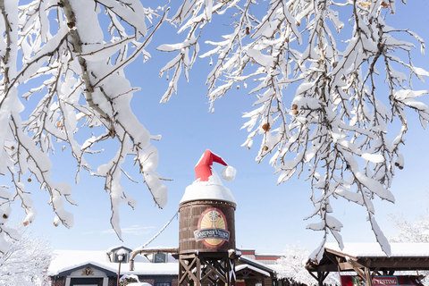 Christmas in the Village - giant santa cap adorns the water tower 
