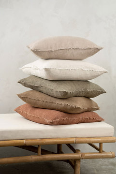 Lina Pillows - stack of give linen pillows 