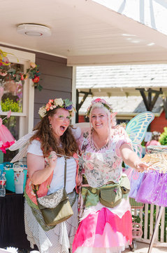Woodland Fairy Festival - two fairies on a porch 