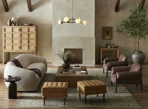 Down to Earth Best Sellers - living room with sofa, ottoman and chairs 