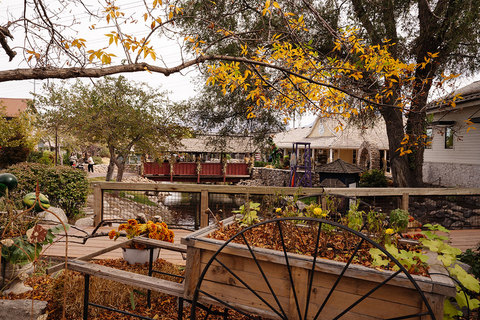 Gardner Village During Fall - fall setting looking at the bridge 