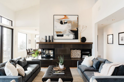 Down to Earth Projects | Salt Lake Residence - two sofas in front of a fireplace 